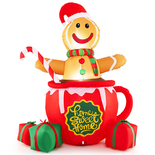 7 Feet Inflatable Gingerbread Man in Hot Cocoa Mug with Built-in LED Lights and Gift Boxes, Multicolor Christmas Inflatables Color at Gallery Canada