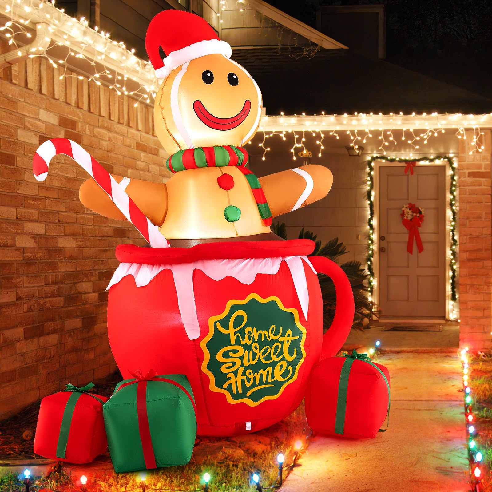 7 Feet Inflatable Gingerbread Man In Hot Cocoa Mug, Multicolor Christmas Inflatables at Gallery Canada