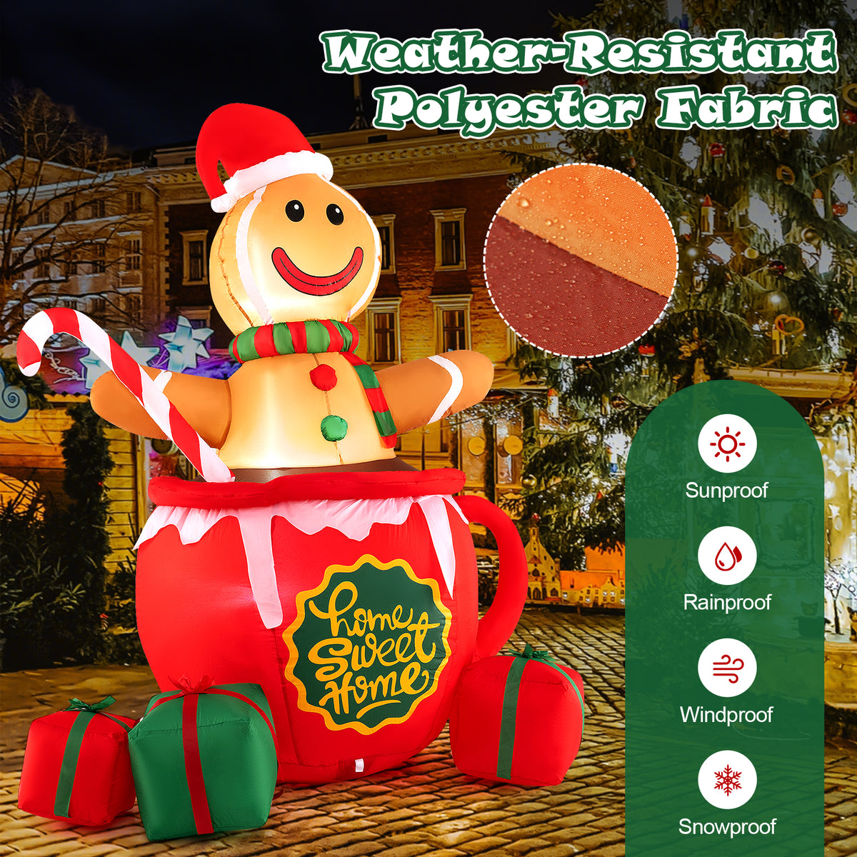 7 Feet Inflatable Gingerbread Man In Hot Cocoa Mug, Multicolor Christmas Inflatables at Gallery Canada