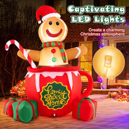 7 Feet Inflatable Gingerbread Man In Hot Cocoa Mug, Multicolor Christmas Inflatables at Gallery Canada