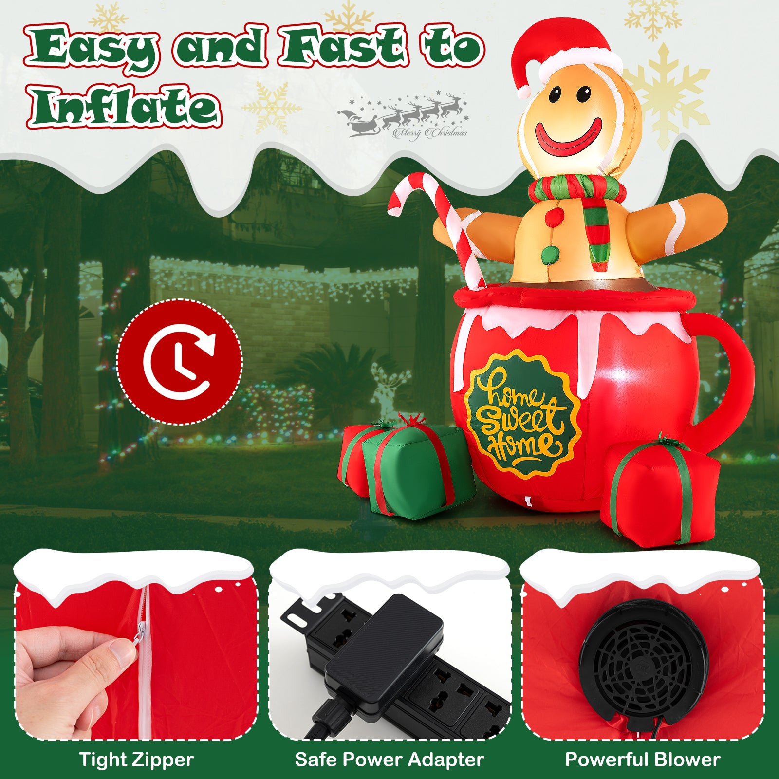 7 Feet Inflatable Gingerbread Man In Hot Cocoa Mug, Multicolor Christmas Inflatables at Gallery Canada