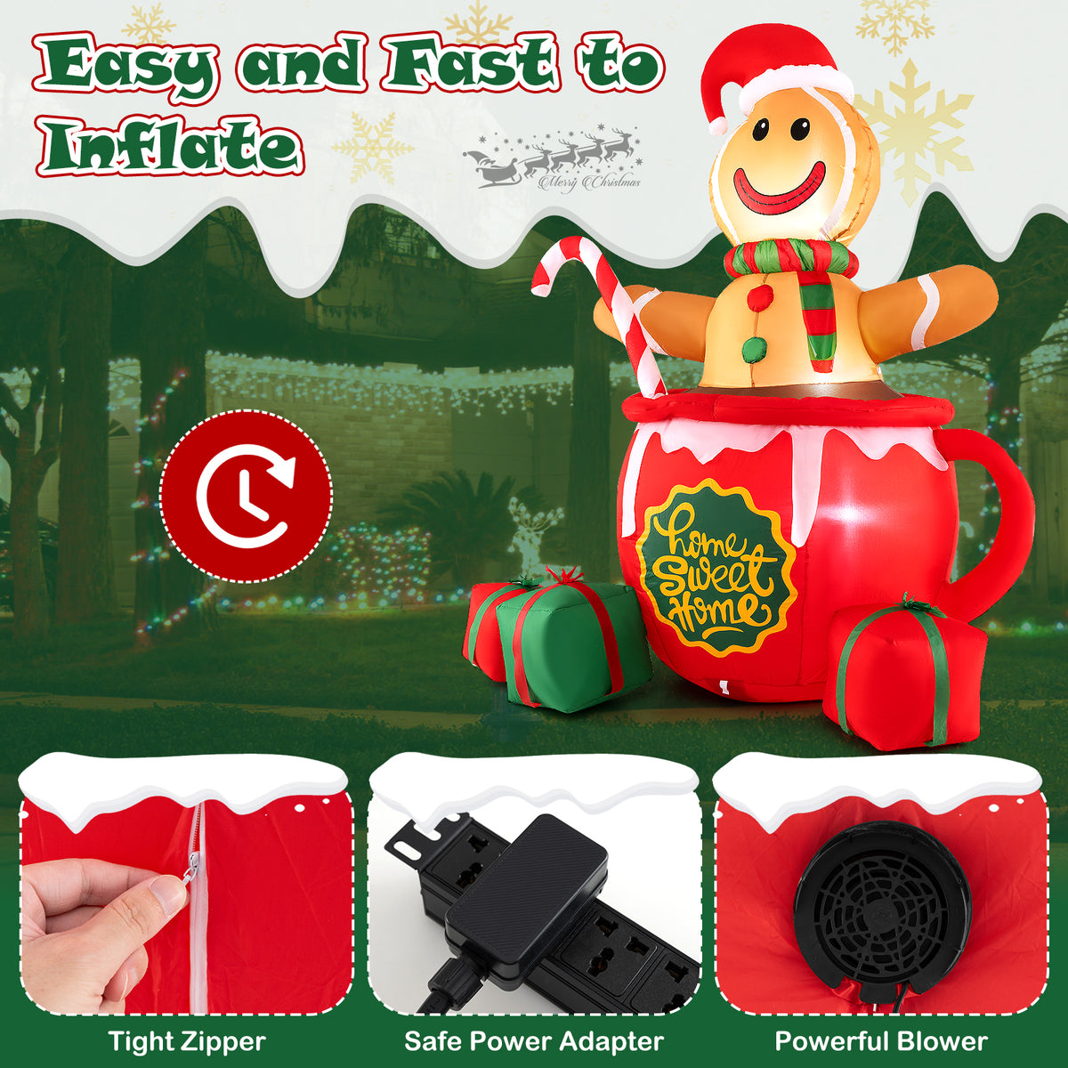 7 Feet Inflatable Gingerbread Man In Hot Cocoa Mug, Multicolor Christmas Inflatables at Gallery Canada