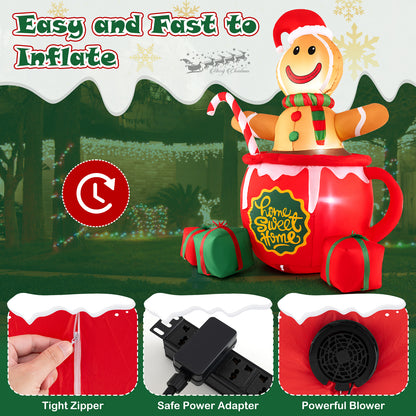7 Feet Inflatable Gingerbread Man In Hot Cocoa Mug, Multicolor Christmas Inflatables at Gallery Canada