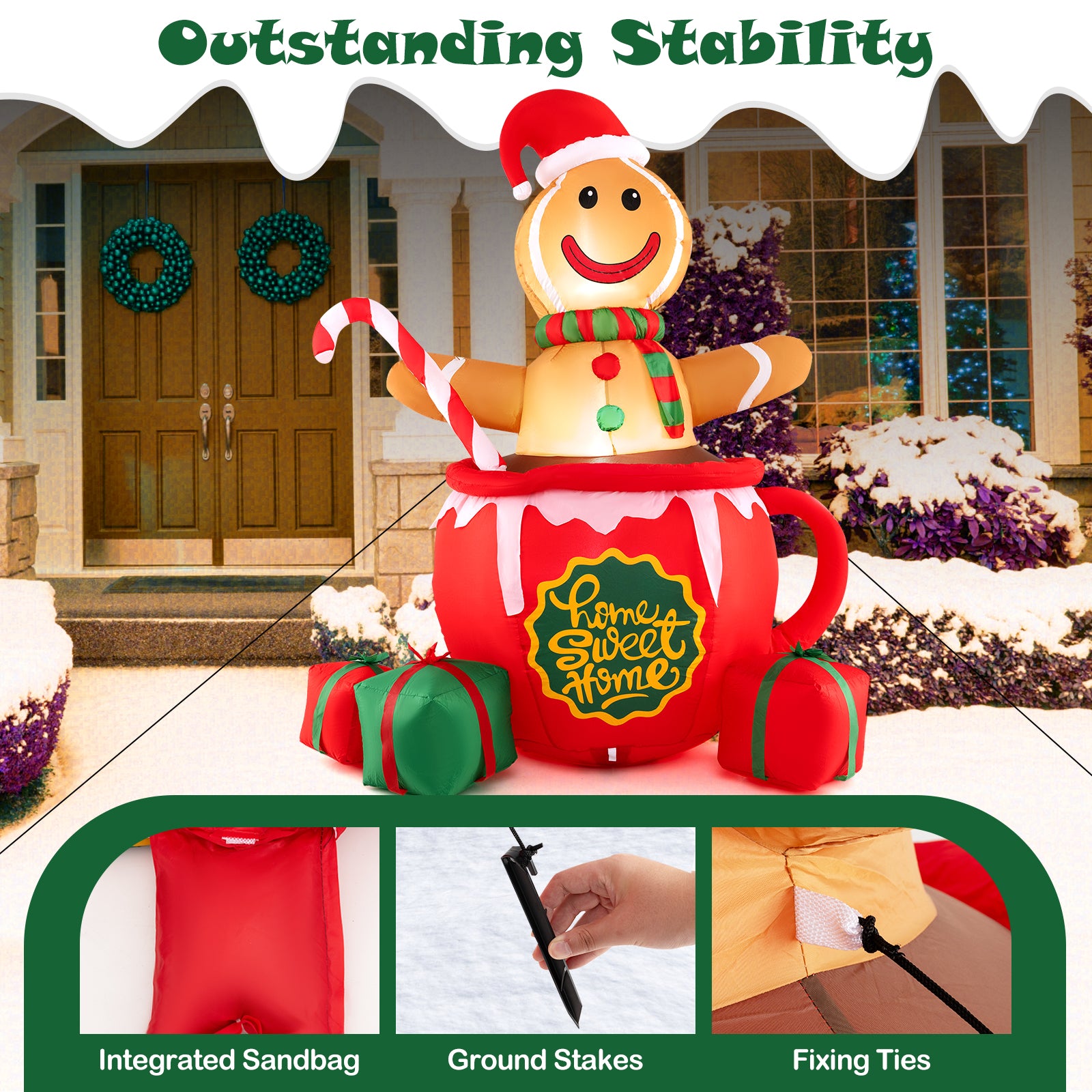 7 Feet Inflatable Gingerbread Man In Hot Cocoa Mug, Multicolor Christmas Inflatables at Gallery Canada