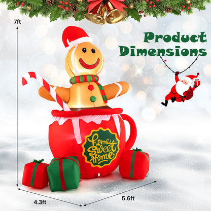 7 Feet Inflatable Gingerbread Man In Hot Cocoa Mug, Multicolor Christmas Inflatables at Gallery Canada