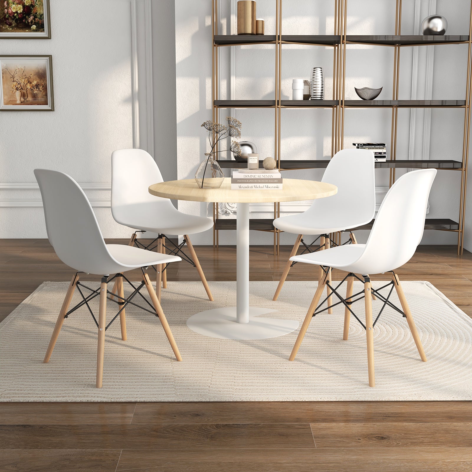 Set of 4 Modern Dining Side Chair Wood Legs, White Dining Chairs at Gallery Canada