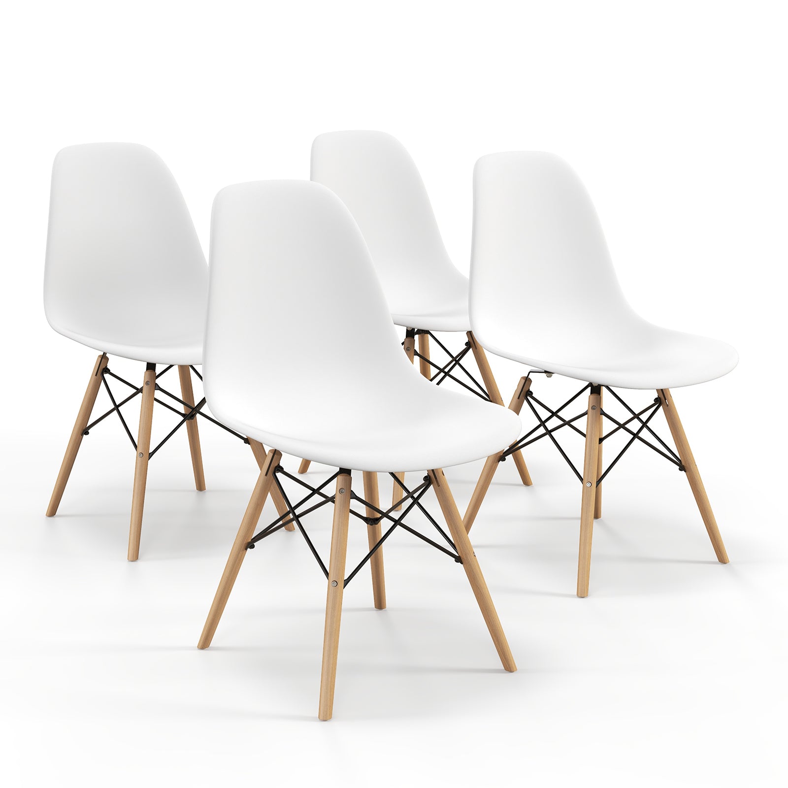 Set Of 4 Modern Dining Side Chairs, Wood Legs, White Dining Chairs at Gallery Canada