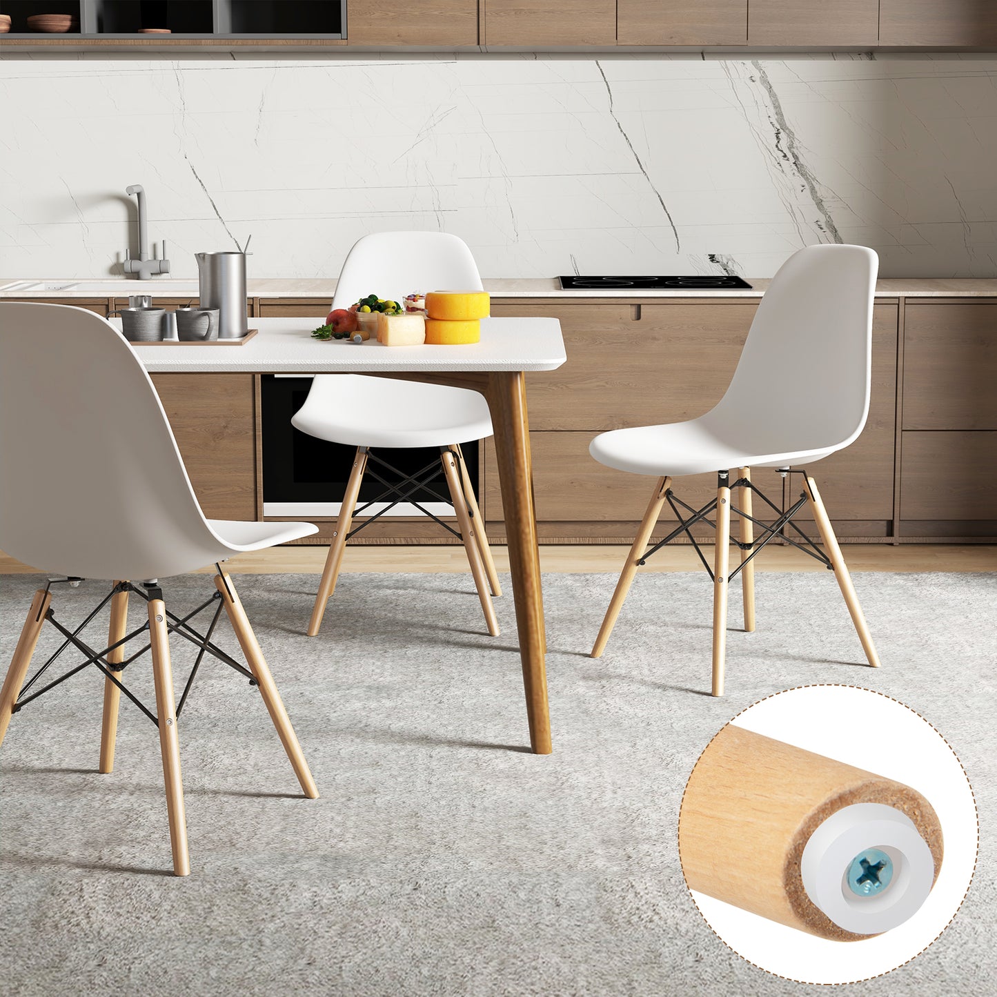 Set of 4 Modern Dining Side Chair Wood Legs, White Dining Chairs at Gallery Canada