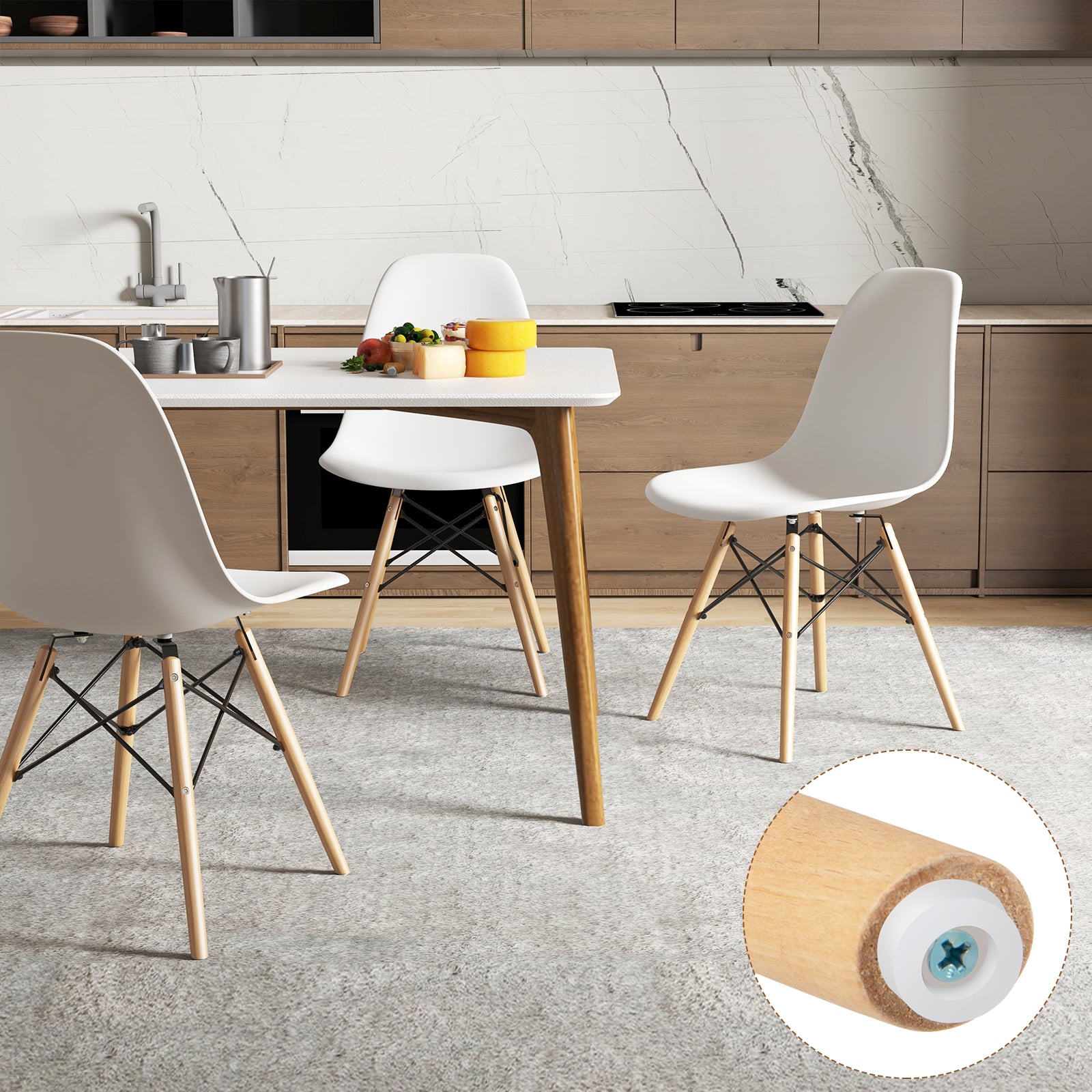 Set of 4 Modern Dining Side Chair Wood Legs, White Dining Chairs at Gallery Canada