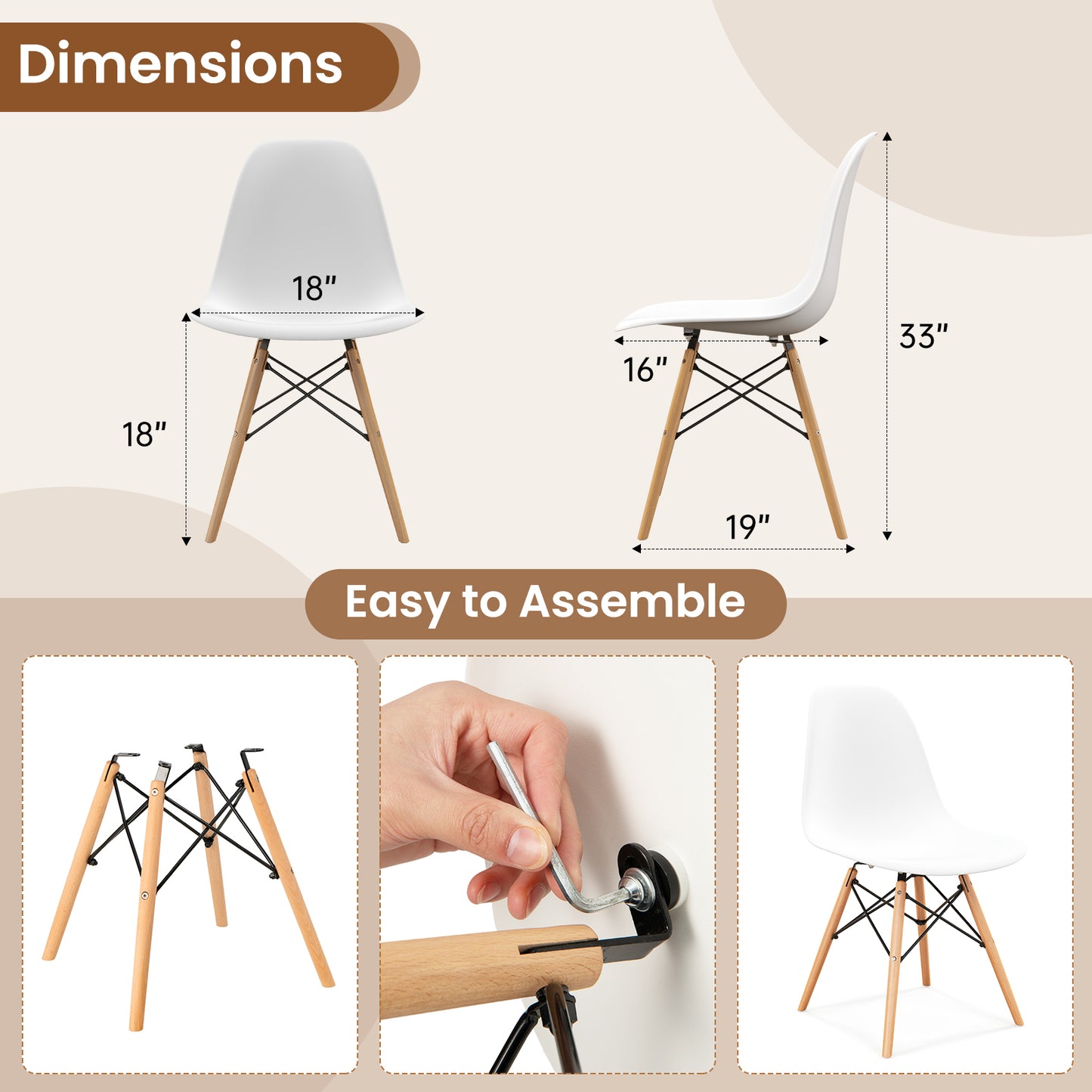 Set of 4 Modern Dining Side Chair Wood Legs, White Dining Chairs at Gallery Canada
