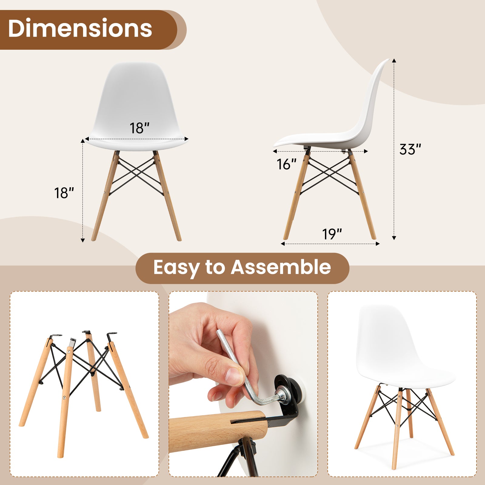 Set of 4 Modern Dining Side Chair Wood Legs, White Dining Chairs at Gallery Canada
