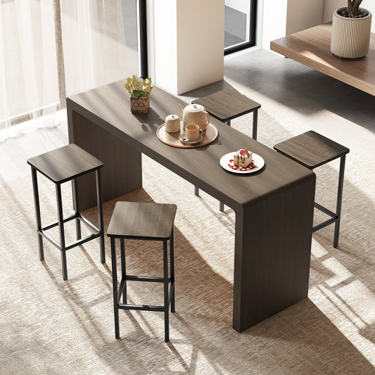 Set of 4 Bar Stool Set 26 Inch Bar Chair with Metal Legs and Footrest, Gray Bar Stools Gray at Gallery Canada