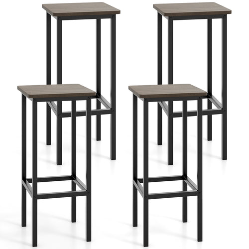 Set of 4 Bar Stool Set 26 Inch Bar Chair with Metal Legs and Footrest, Gray