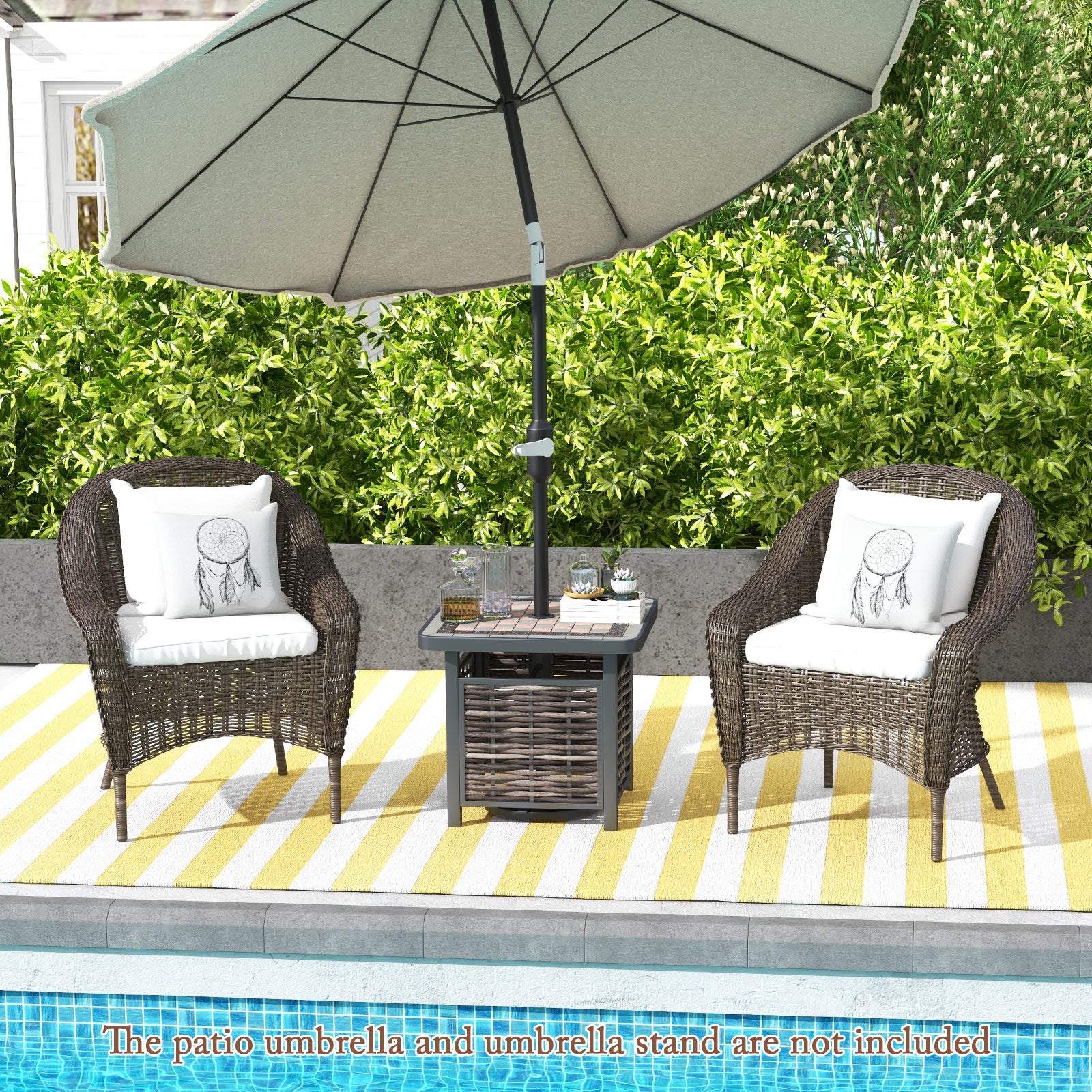 21.5 Inches Outdoor PE Rattan Side Table Square End Table with Umbrella Hole, Brown Patio Coffee Tables at Gallery Canada