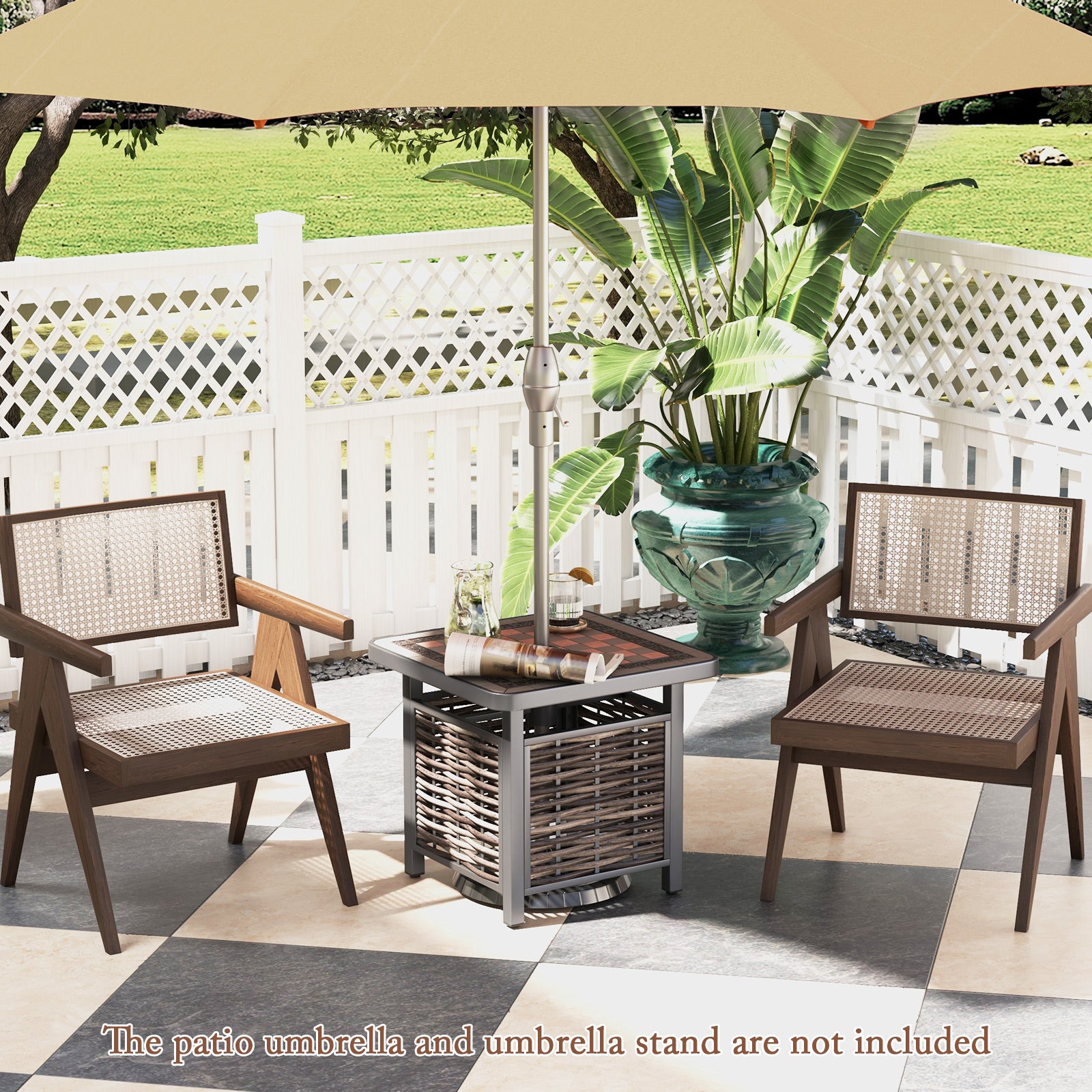 21.5 Inches Outdoor PE Rattan Side Table Square End Table with Umbrella Hole, Brown Patio Coffee Tables at Gallery Canada