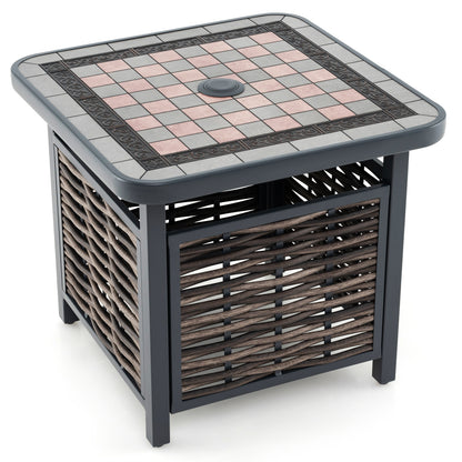 21.5 Inches Outdoor PE Rattan Side Table Square End Table with Umbrella Hole, Brown Patio Coffee Tables at Gallery Canada