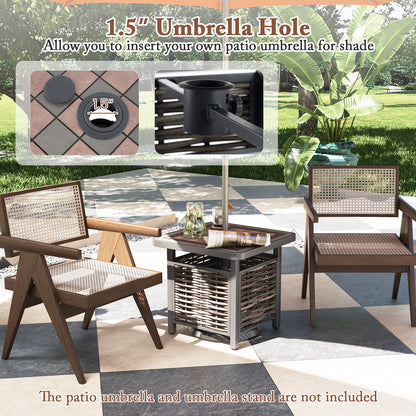 21.5 Inches Outdoor PE Rattan Side Table Square End Table with Umbrella Hole, Brown Patio Coffee Tables at Gallery Canada