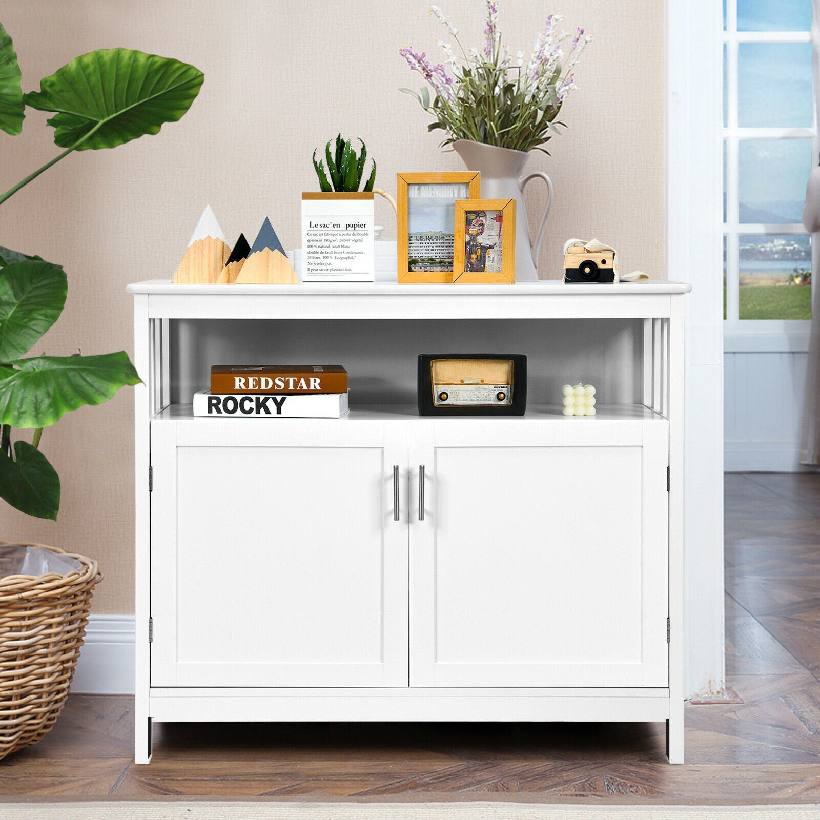 Kitchen Buffet Server Sideboard Storage Cabinet with 2 Doors and Shelf, White Sideboards Cabinets & Buffets at Gallery Canada