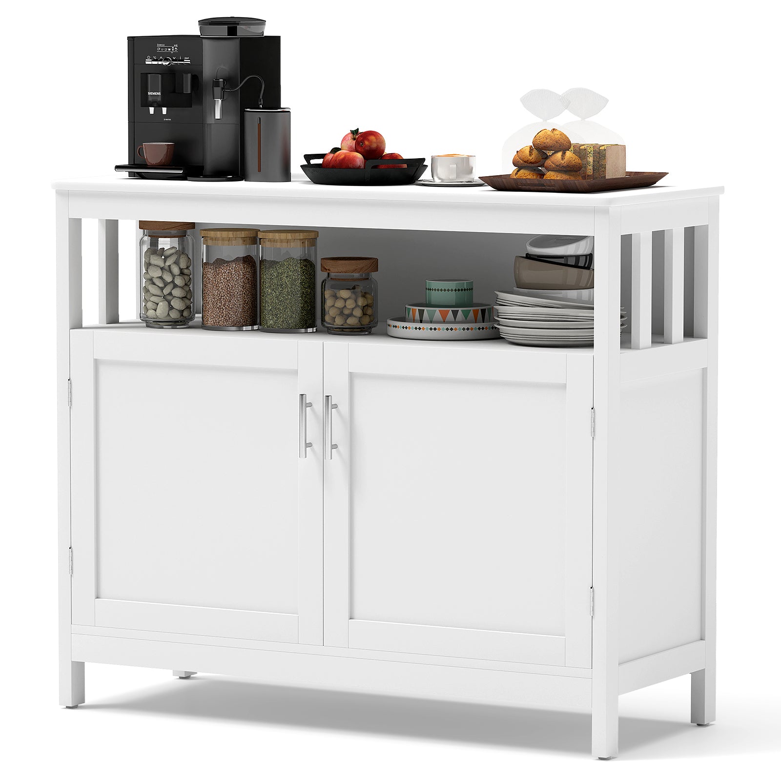 Kitchen Buffet Server Sideboard Storage Cabinet with 2 Doors and Shelf, White Sideboards Cabinets & Buffets at Gallery Canada