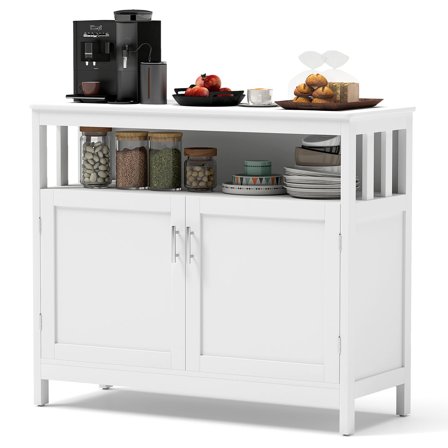 Kitchen Buffet Server Sideboard Storage Cabinet with 2 Doors and Shelf, White Sideboards Cabinets & Buffets at Gallery Canada