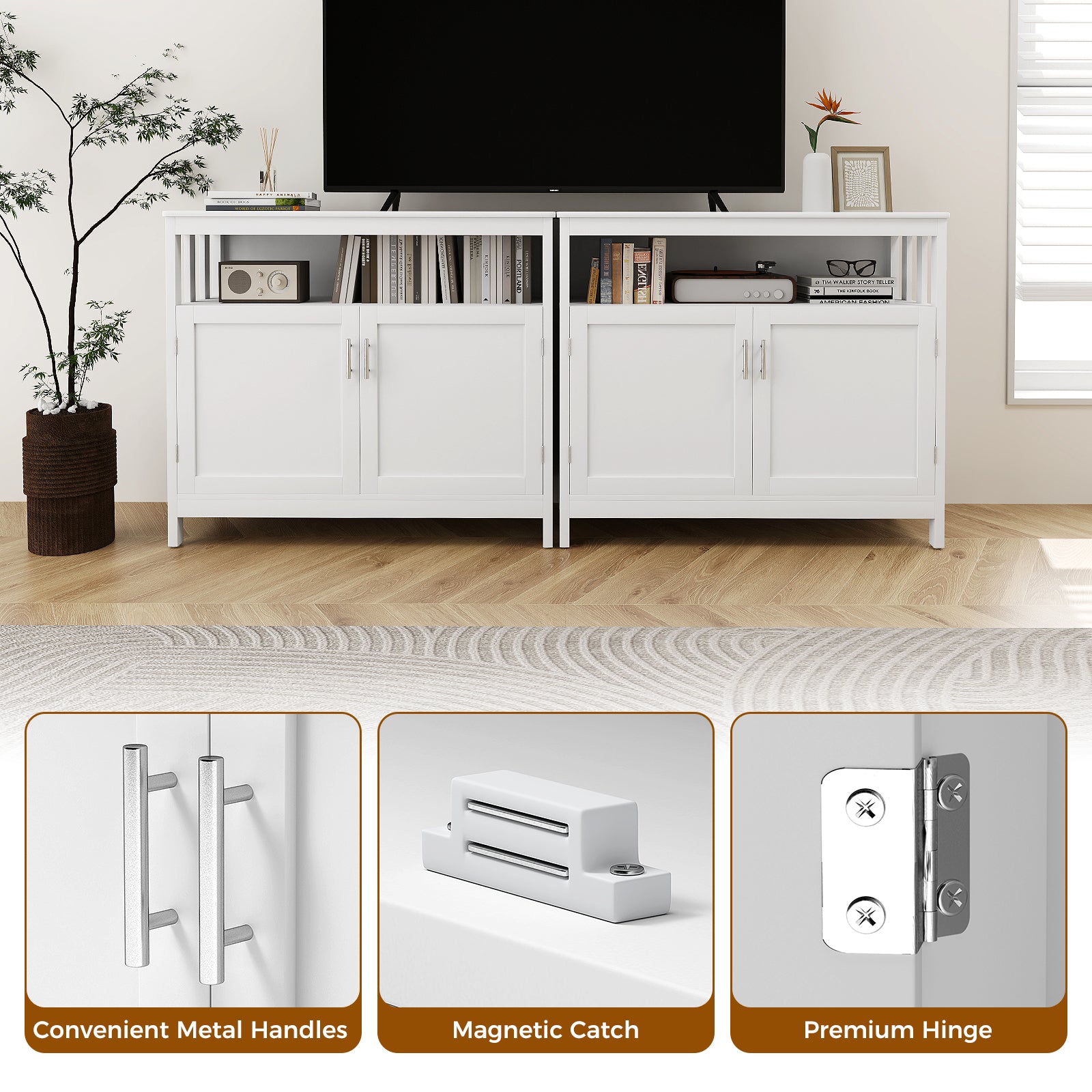 Kitchen Buffet Server Sideboard Storage Cabinet with 2 Doors and Shelf, White Sideboards Cabinets & Buffets at Gallery Canada