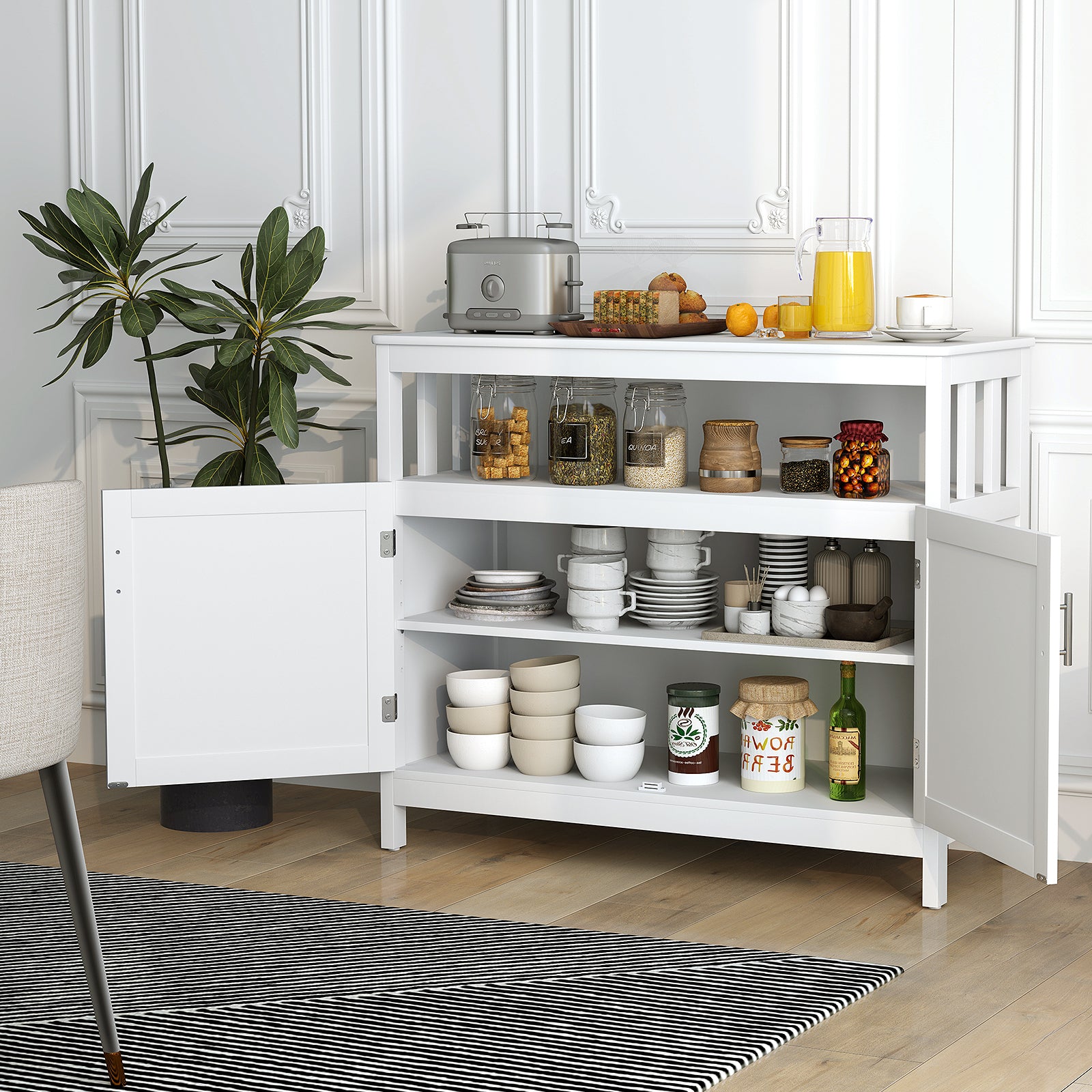 Kitchen Buffet Server Sideboard Storage Cabinet with 2 Doors and Shelf, White Sideboards Cabinets & Buffets at Gallery Canada