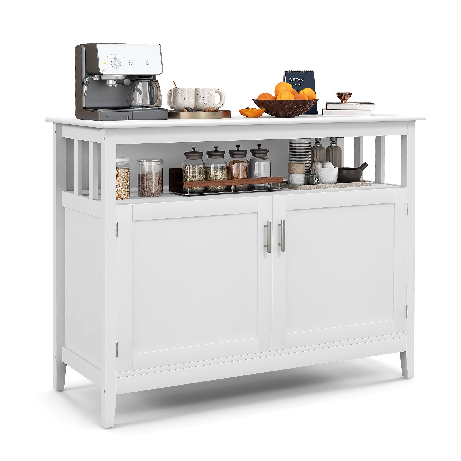 Kitchen Buffet Server Sideboard Storage Cabinet with 2 Doors and Shelf, White Sideboards Cabinets & Buffets White at Gallery Canada