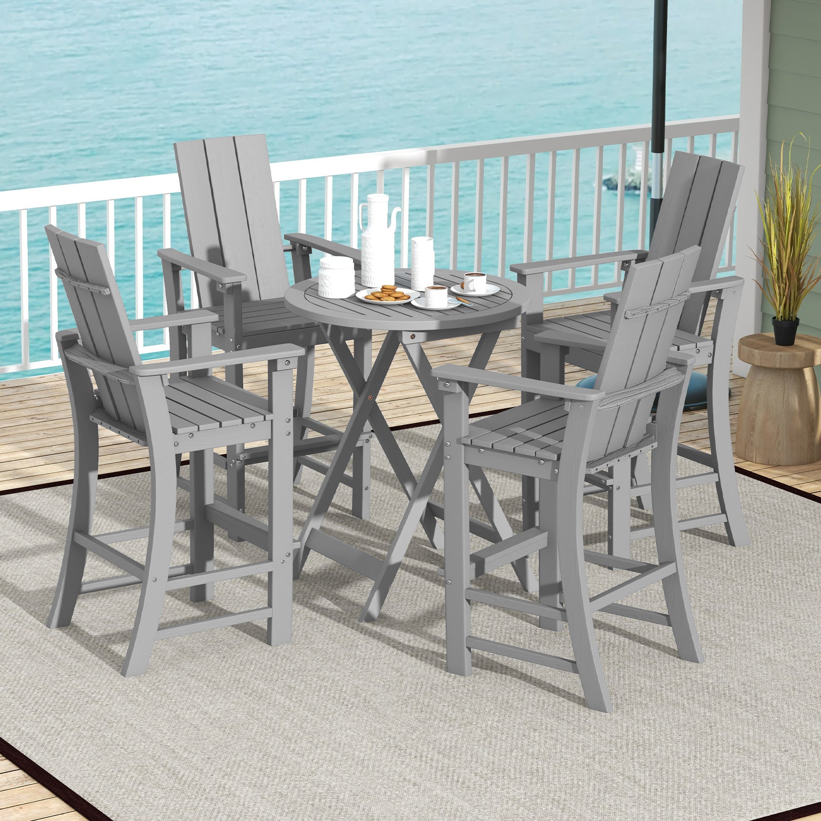 Tall Adirondack Chair Outdoor Bar Stool with Ergonomic Backrest for Backyard, Gray Adirondack Chairs at Gallery Canada