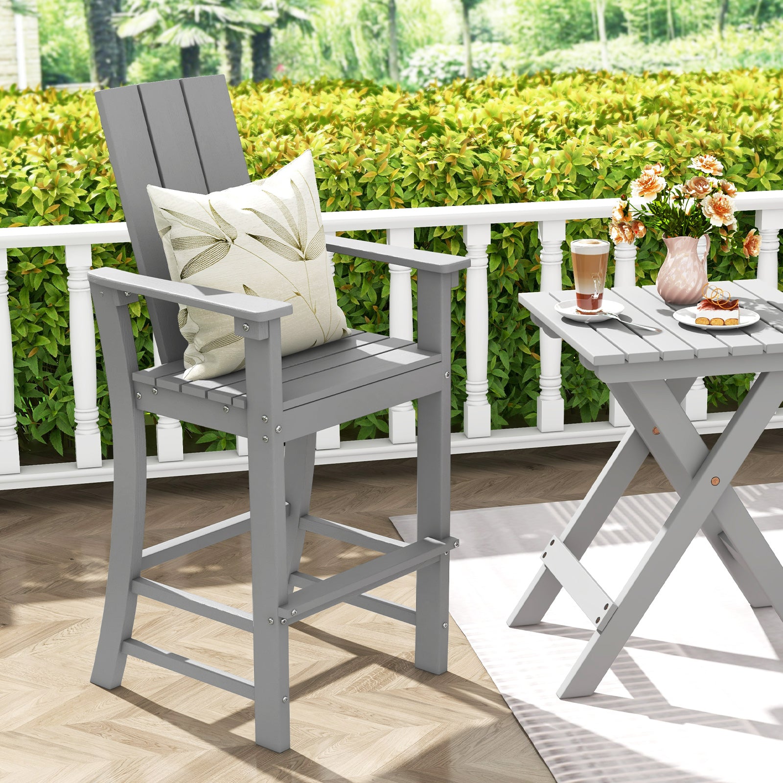 Tall Adirondack Chair Outdoor Bar Stool with Ergonomic Backrest for Backyard, Gray Adirondack Chairs at Gallery Canada