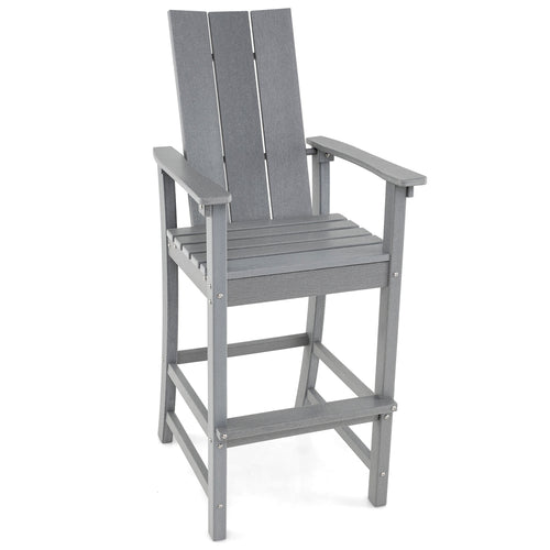 Tall Adirondack Chair Outdoor Bar Stool with Ergonomic Backrest for Backyard, Gray