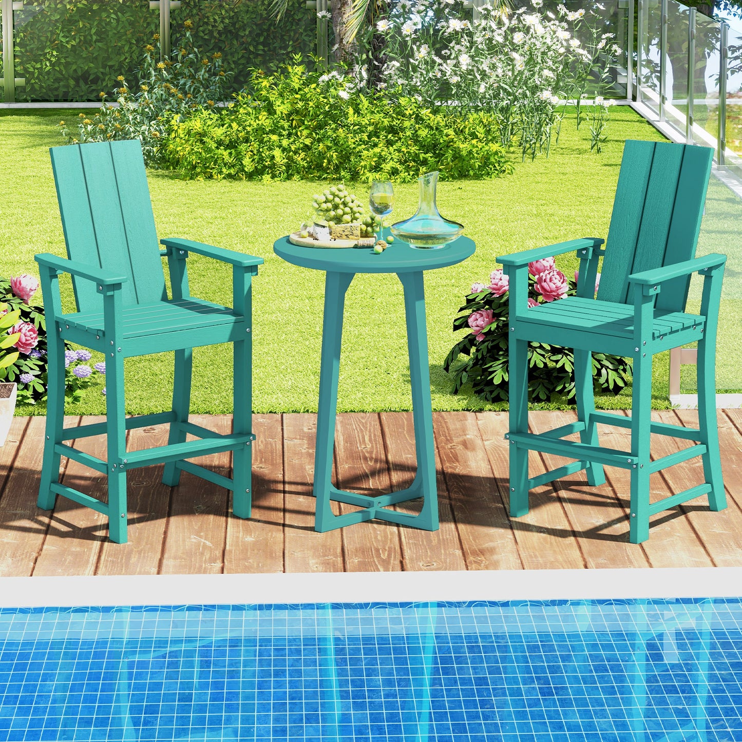 Tall Adirondack Chair Outdoor Bar Stool with Ergonomic Backrest for Backyard, Turquoise Adirondack Chairs at Gallery Canada
