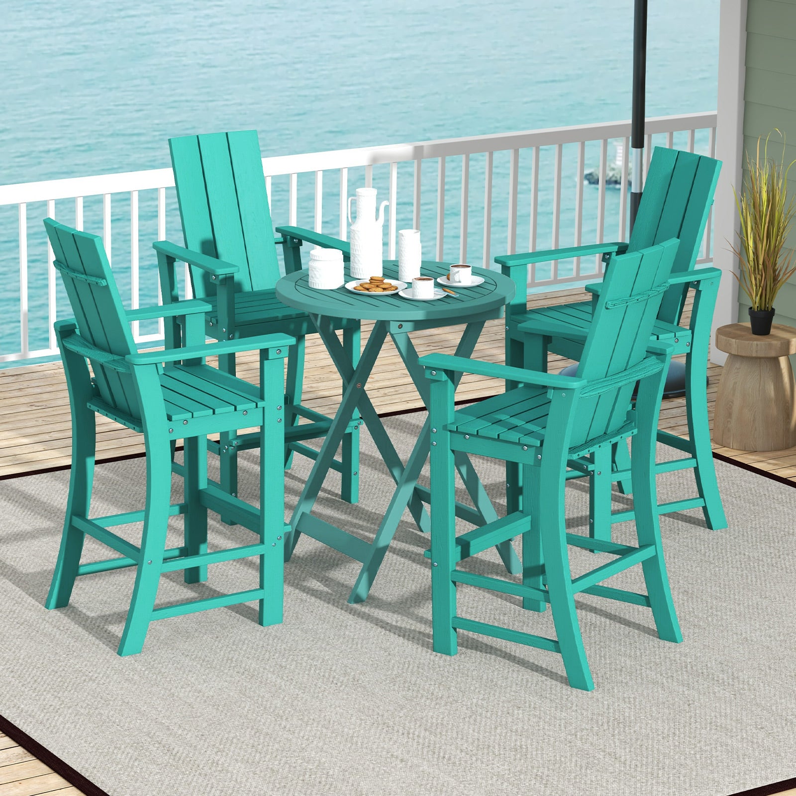 Tall Adirondack Chair Outdoor Bar Stool with Ergonomic Backrest for Backyard, Turquoise Adirondack Chairs at Gallery Canada