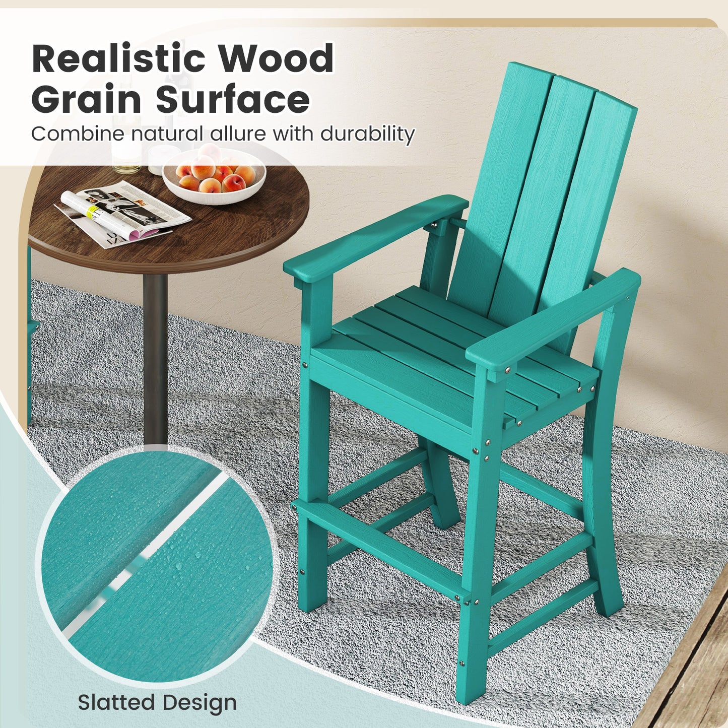 Tall Adirondack Chair Outdoor Bar Stool with Ergonomic Backrest for Backyard, Turquoise Adirondack Chairs at Gallery Canada