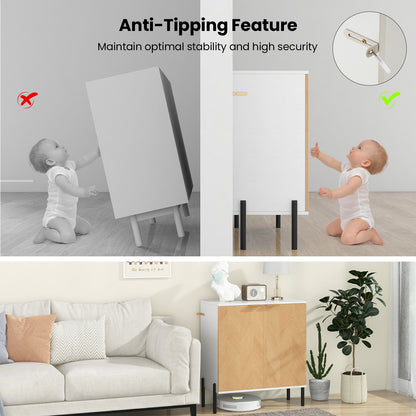 2-Door Buffet Cabinet Sideboard with Shelf and Metal Legs-White-Natural Wood, Natural & White Sideboards Cabinets & Buffets at Gallery Canada