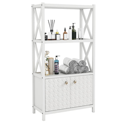 Bathroom Storage Cabinet, Open Shelves, Double Doors, White Floor Cabinets at Gallery Canada