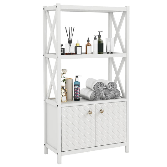 Bathroom Storage Cabinet, Open Shelves, Double Doors, White Floor Cabinets White at Gallery Canada