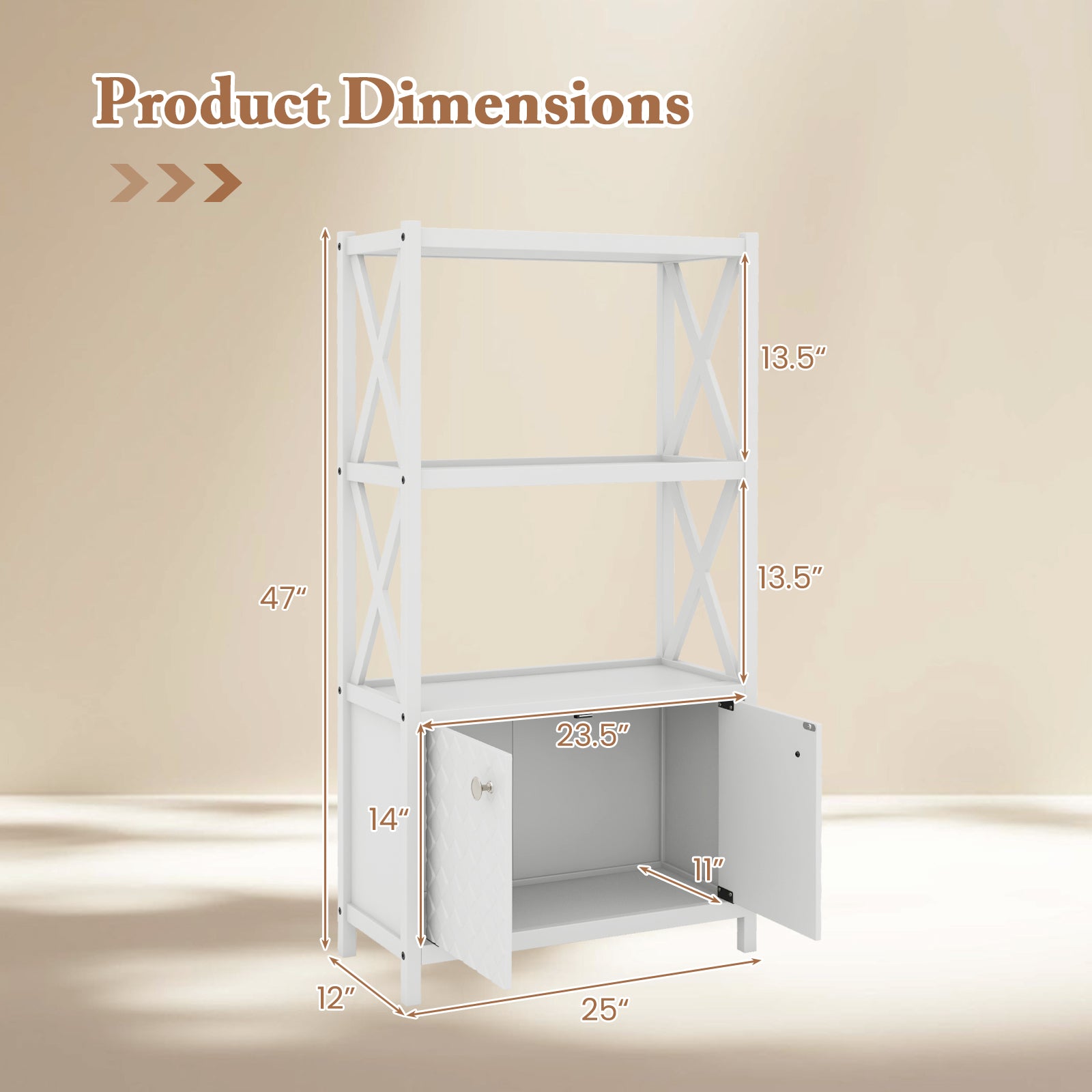 Bathroom Storage Cabinet with Open Shelves and Double Doors, White Floor Cabinets at Gallery Canada