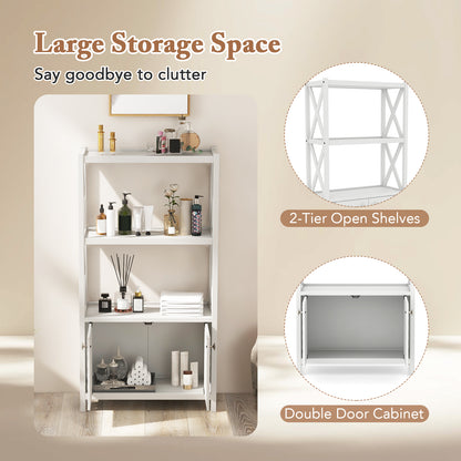 Bathroom Storage Cabinet with Open Shelves and Double Doors, White Floor Cabinets at Gallery Canada