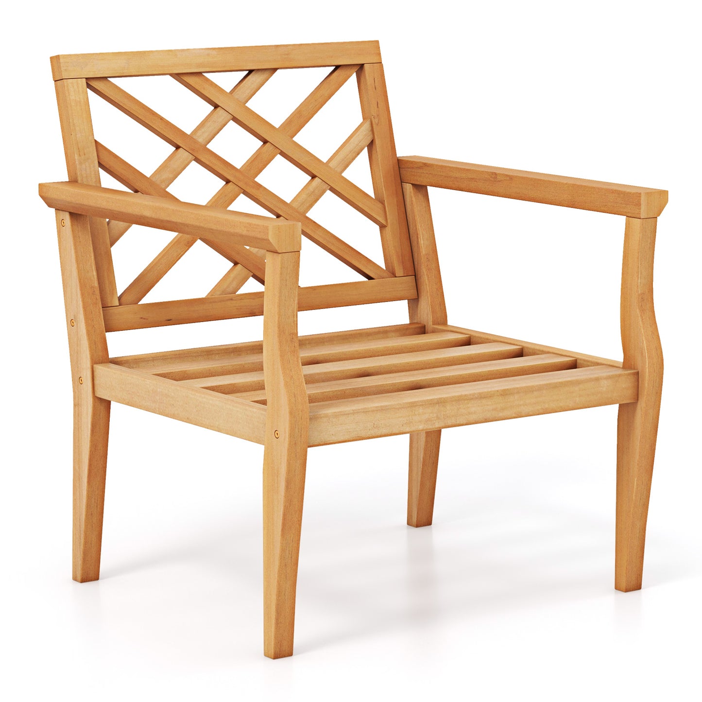 Teak Wood Slatted Patio Chair Armchair with Cozy Backrest and Armrests, Natural Patio Dining Chairs Natural at Gallery Canada