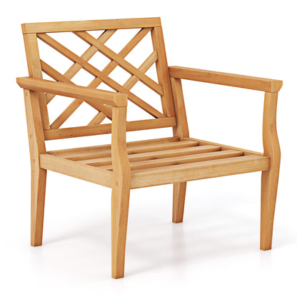 Teak Wood Slatted Patio Chair Armchair with Cozy Backrest and Armrests, Natural Patio Dining Chairs Natural at Gallery Canada