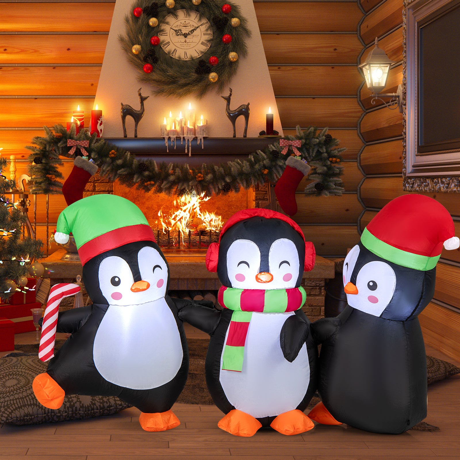 Christmas Inflatable Penguins Family, Built-in LED Lights, Multicolor Christmas Inflatables at Gallery Canada