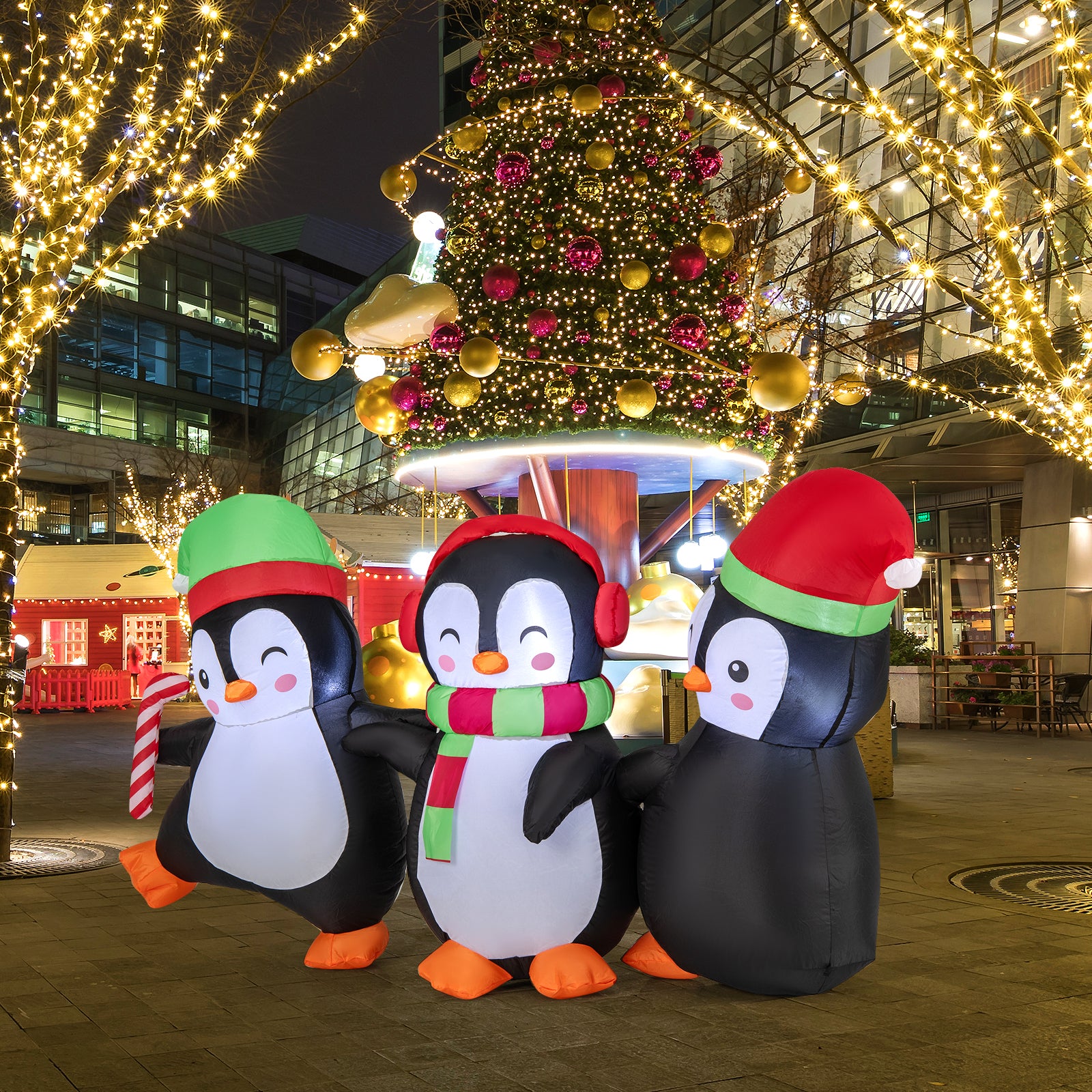 Christmas Inflatable Penguins Family, Built-in LED Lights, Multicolor Christmas Inflatables at Gallery Canada