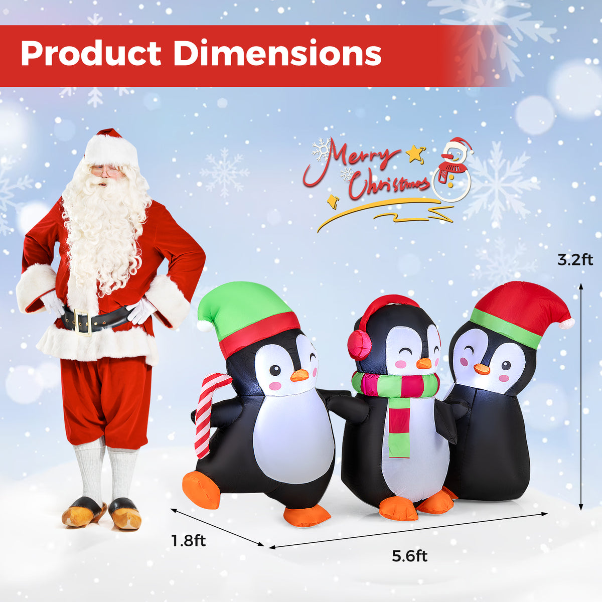 Christmas Inflatable Penguins Family, Built-in LED Lights, Multicolor Christmas Inflatables at Gallery Canada