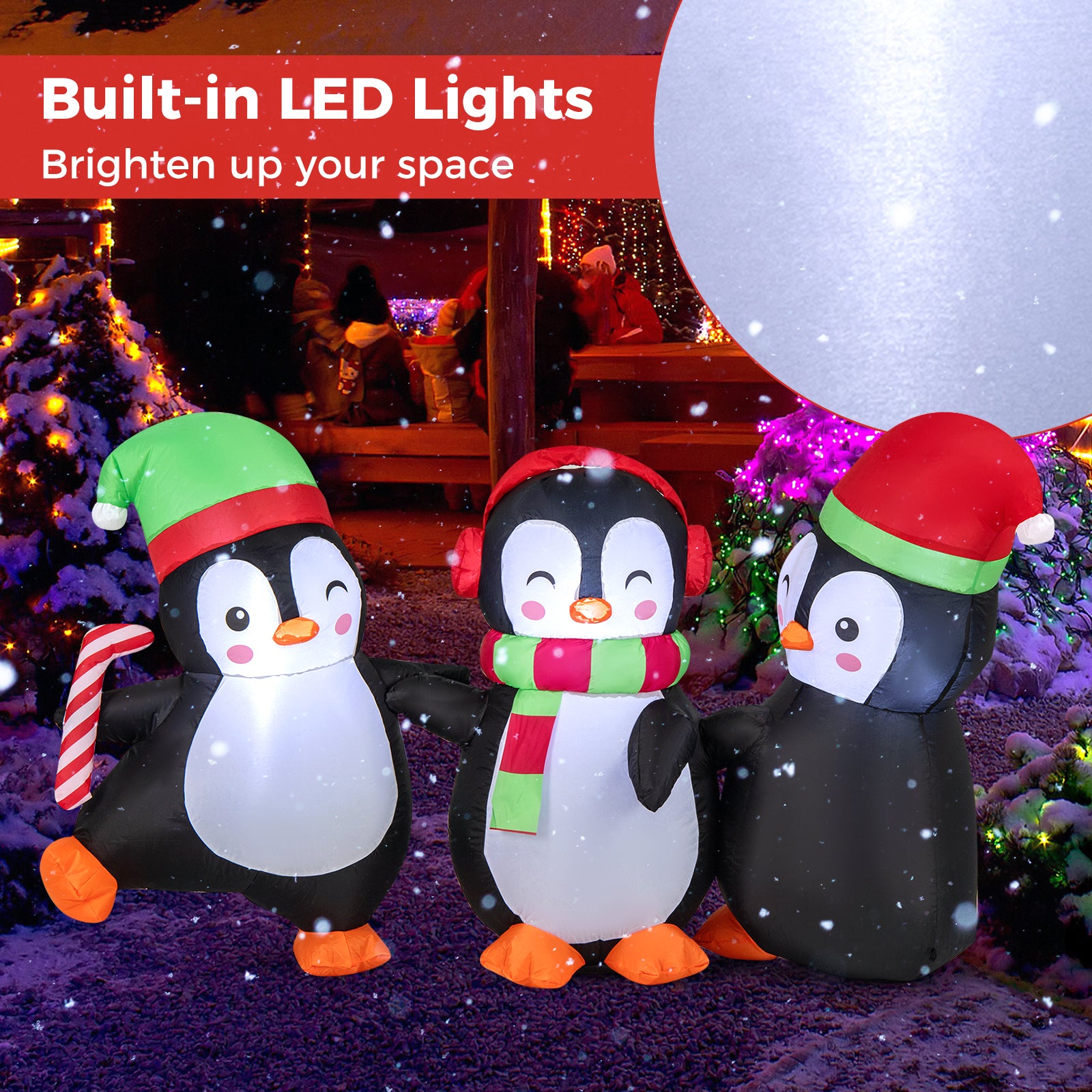 Christmas Inflatable Penguins Family, Built-in LED Lights, Multicolor Christmas Inflatables at Gallery Canada