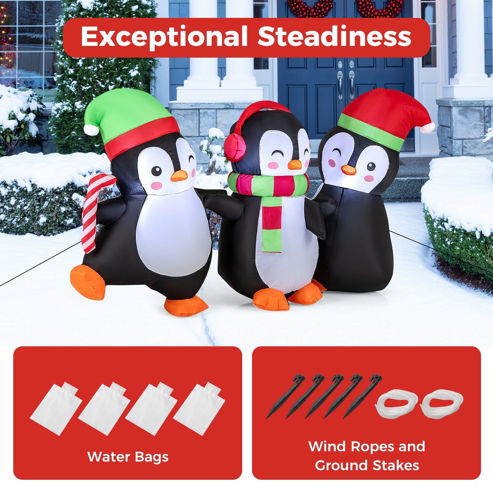 Christmas Inflatable Penguins Family, Built-in LED Lights, Multicolor Christmas Inflatables at Gallery Canada