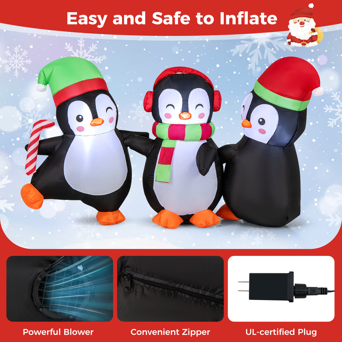 Christmas Inflatable Penguins Family, Built-in LED Lights, Multicolor Christmas Inflatables at Gallery Canada