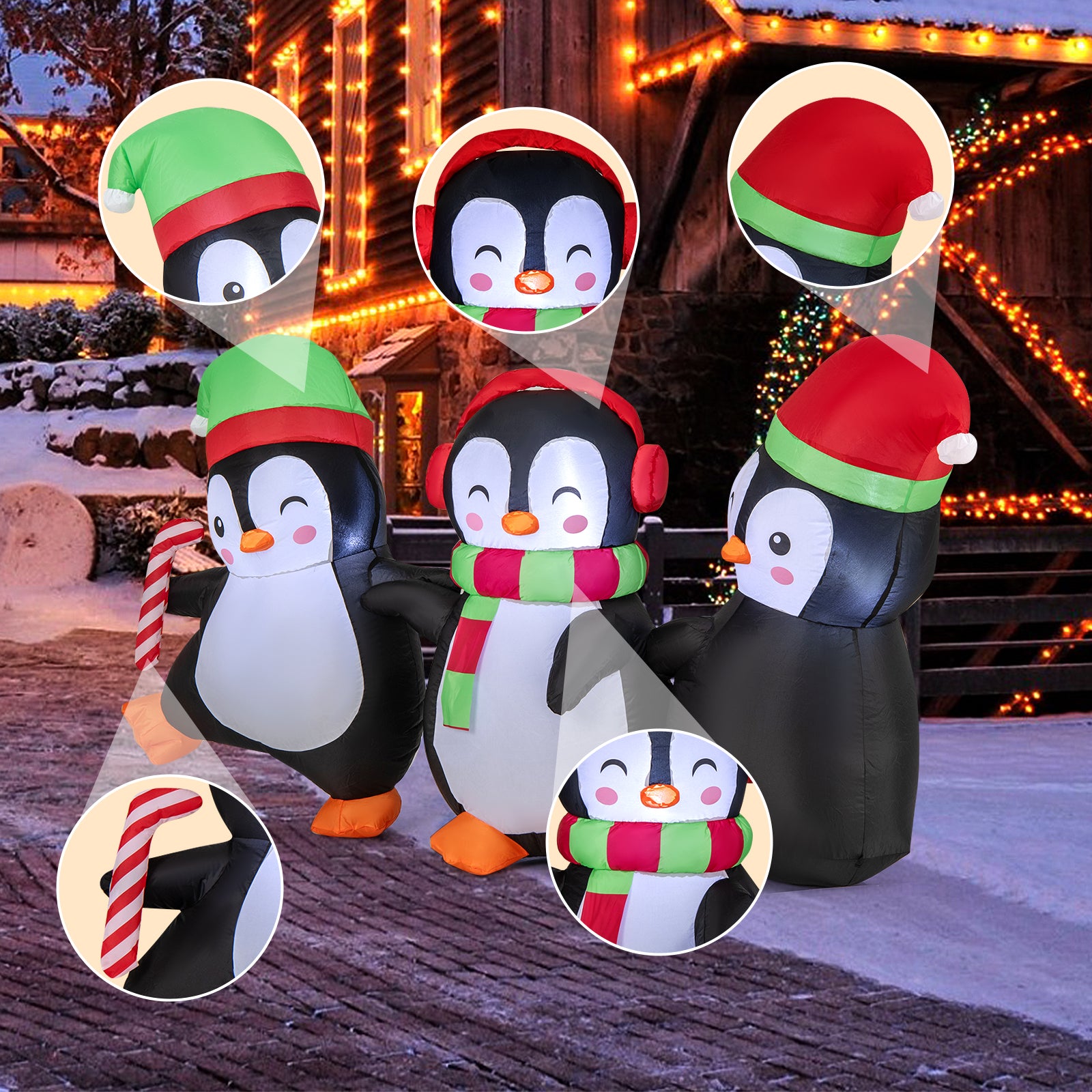Christmas Inflatable Penguins Family, Built-in LED Lights, Multicolor Christmas Inflatables at Gallery Canada