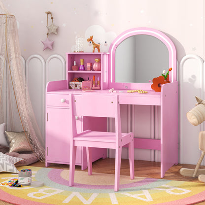 Kids Vanity Table And Chair Set With Shelves, Pink Kids Vanities at Gallery Canada