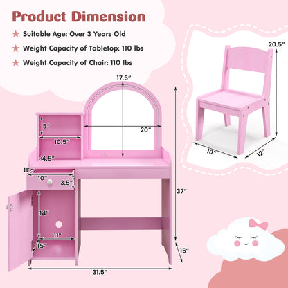 Kids Vanity Table And Chair Set With Shelves, Pink Kids Vanities at Gallery Canada
