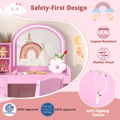 Kids Vanity Table And Chair Set With Shelves, Pink Kids Vanities at Gallery Canada
